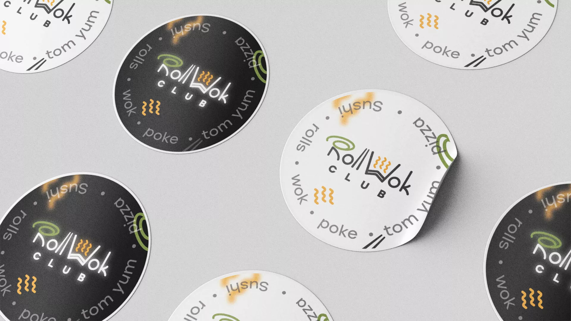 Разработка наклеек для суши-бара «Roll Wok Club» в Абакане